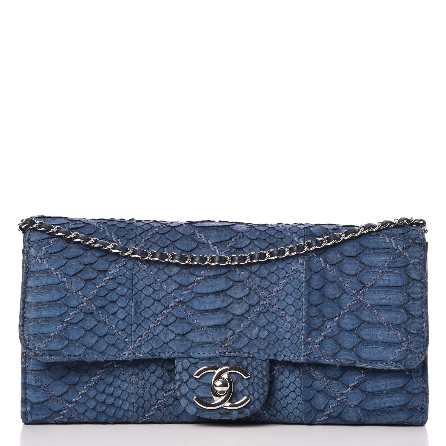 Chanel Matte Snakeskin Ultimate Stitch Flap Clutch With Chain Blue 1 of 7