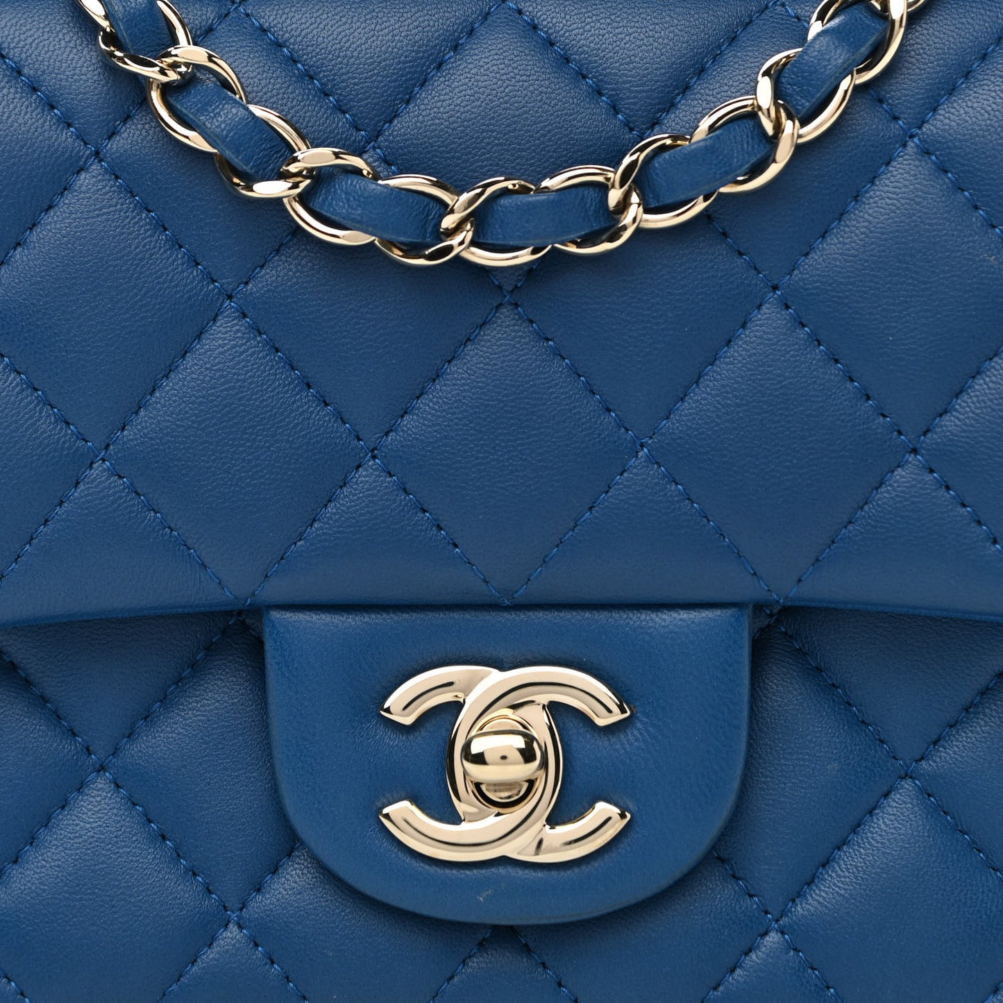 Lambskin Quilted Mini Square Flap Blue