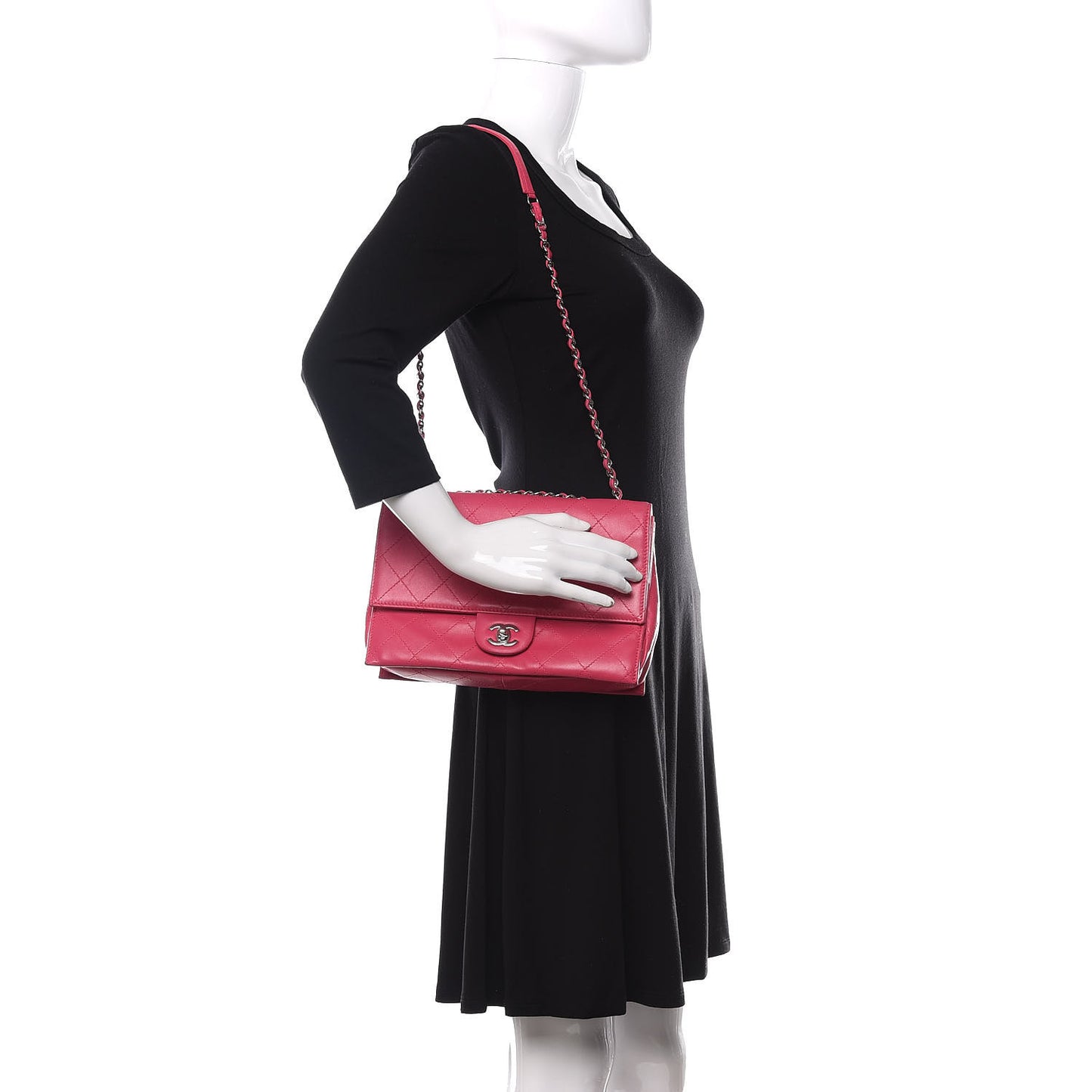 Calfskin Stitched Double Flap Bag Pink