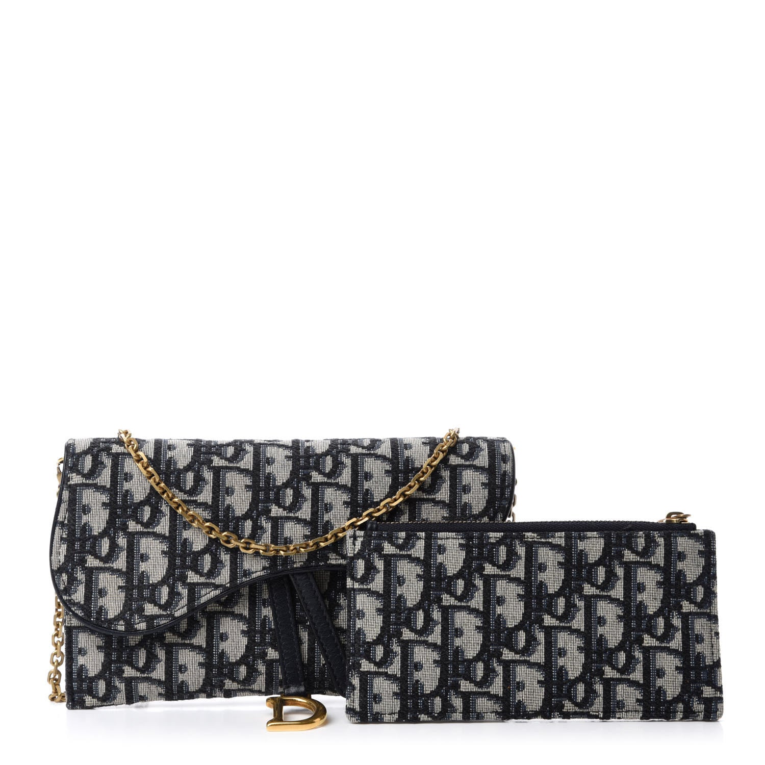 Christian Dior Oblique Saddle Chain Long Wallet Blue 3 of 12