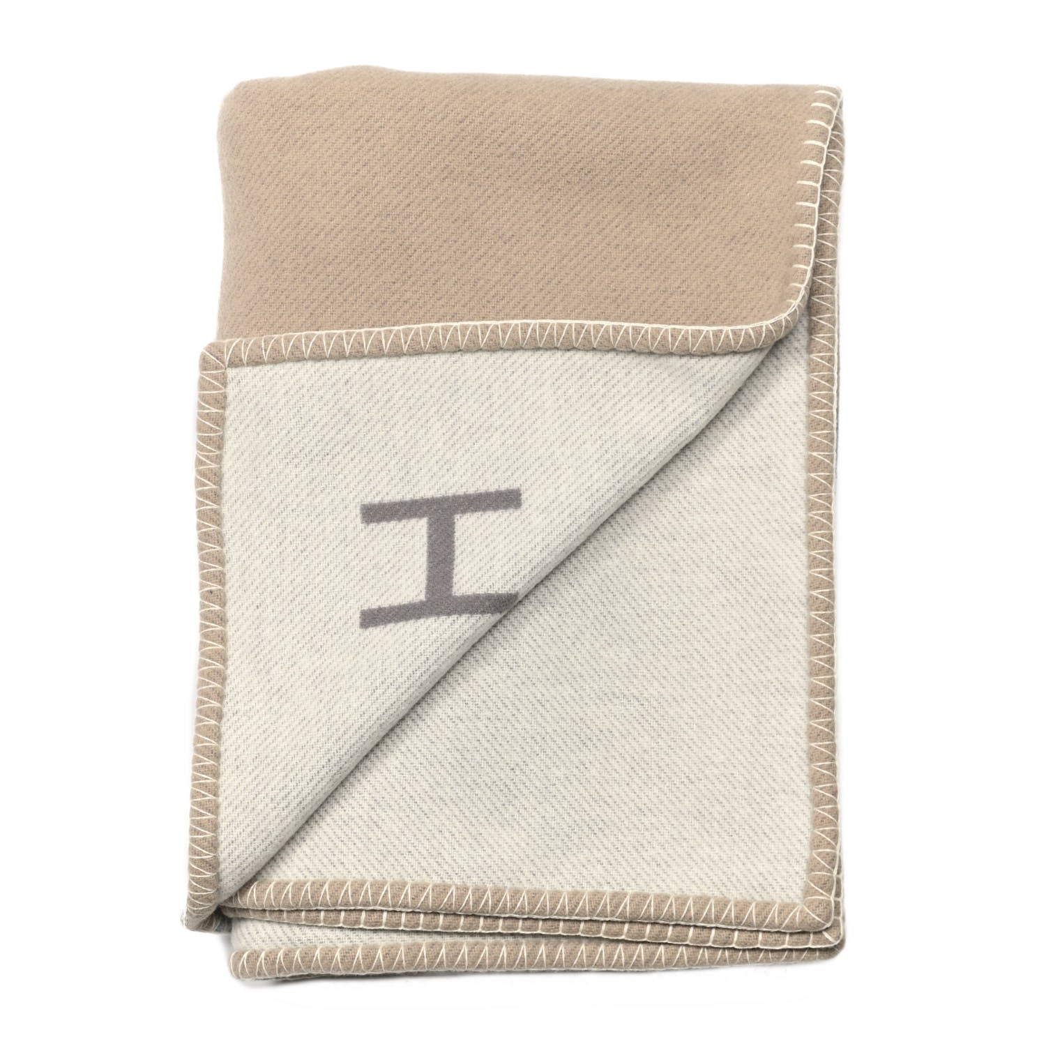 Hermes Wool Cashmere H Casaque Blanket Sable Ecru 2 of 3