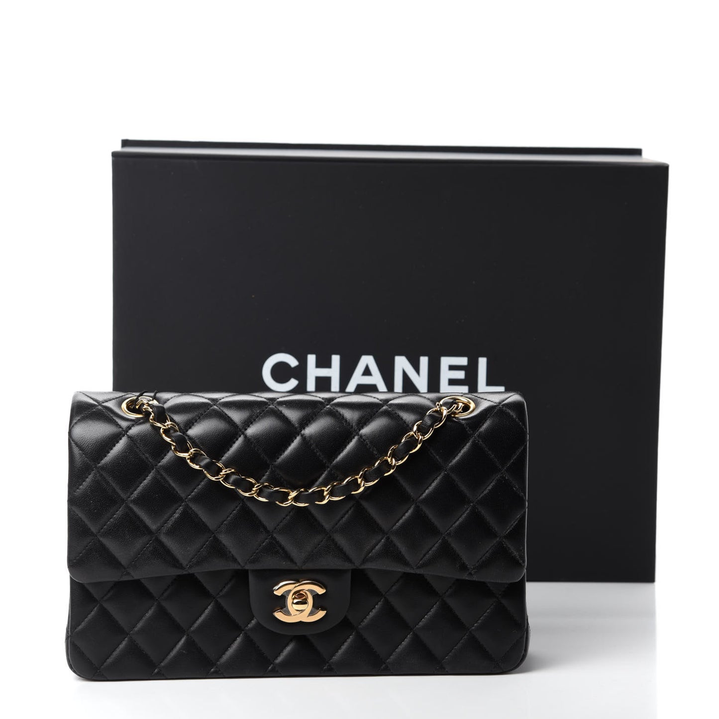 Lambskin Quilted Medium Double Flap Black