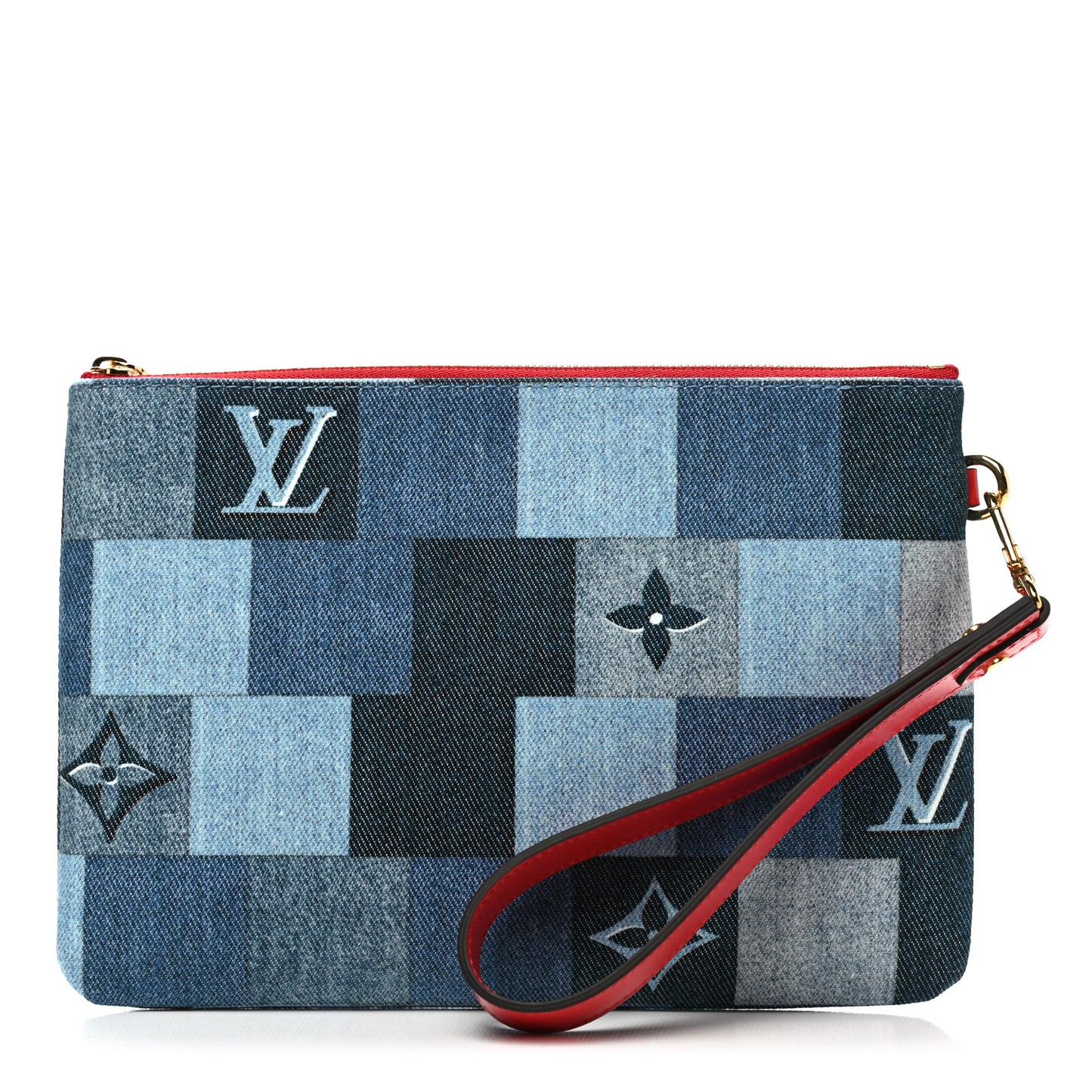 Denim Monogram Patchwork City Pouch Blue Rouge