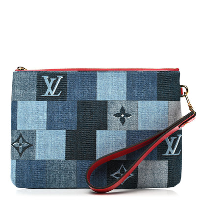 Louis Vuitton Denim Monogram Patchwork City Pouch Blue Rouge 1 of 7