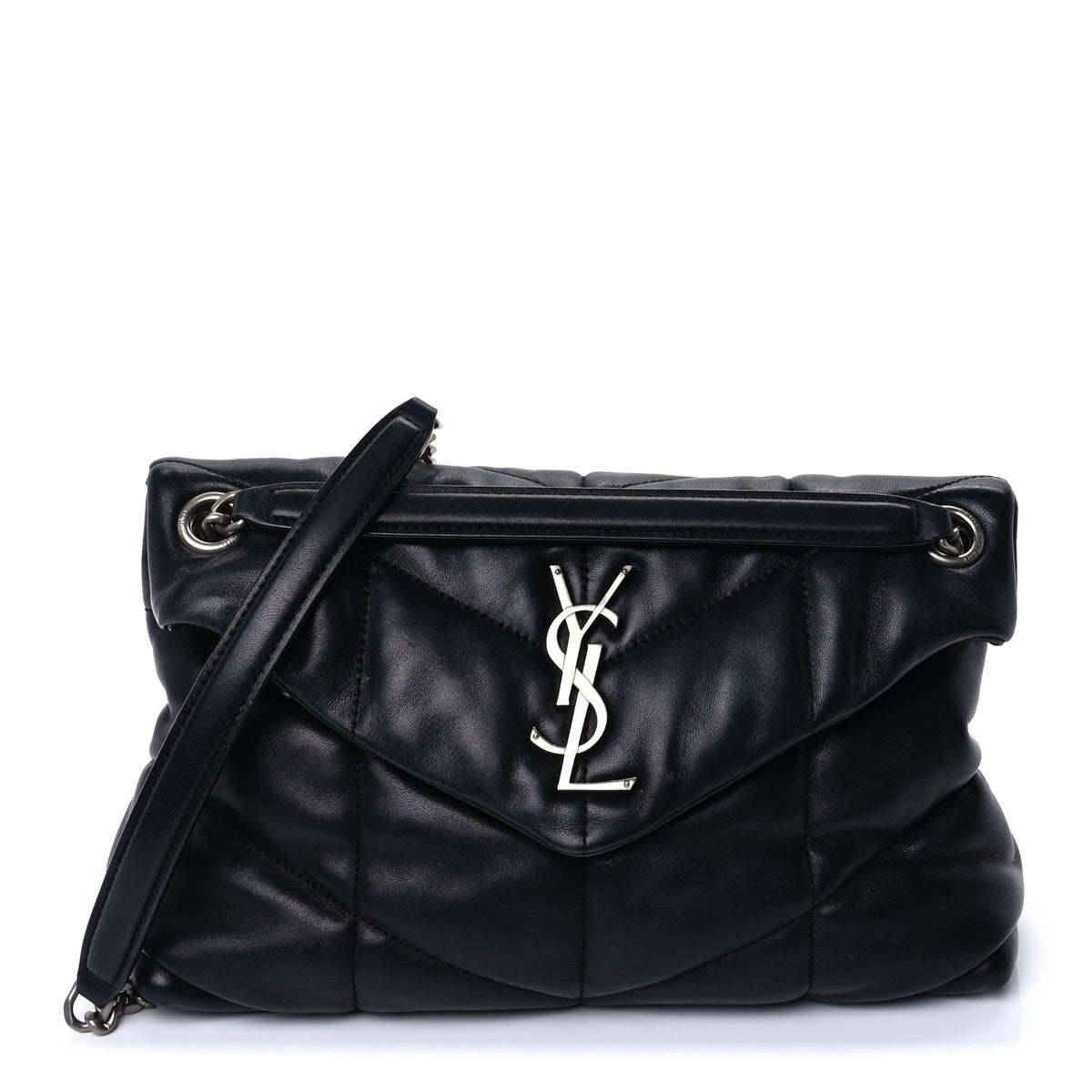 Lambskin Quilted Small Loulou Puffer Monogram Chain Satchel Black