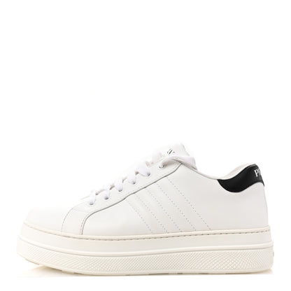 Prada Vitello Soft Womens Low Top Sneakers 37 White Black 1 of 9