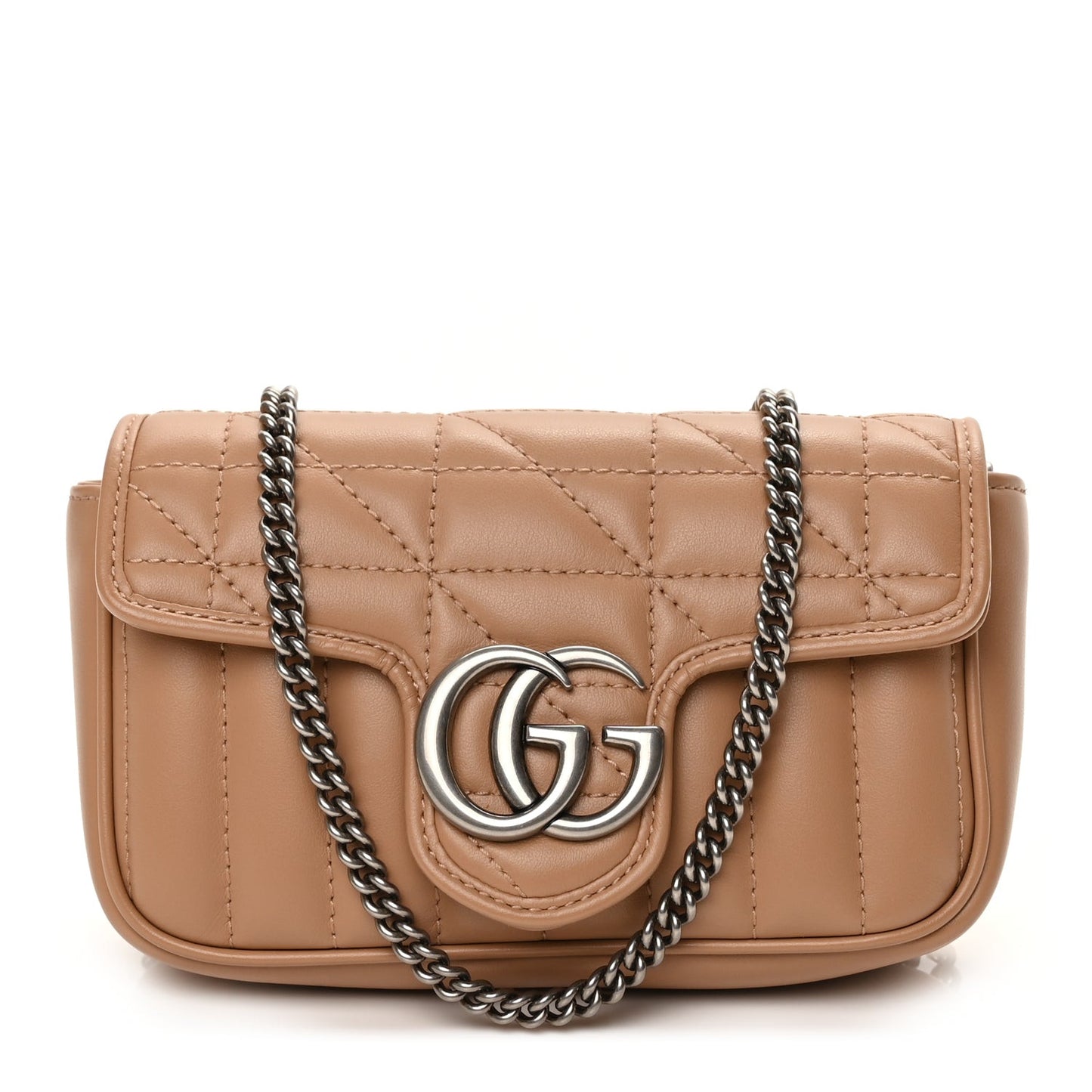 Calfskin Matelasse Aria Super Mini GG Marmont Shoulder Bag Camelia