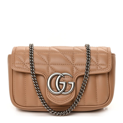 Gucci Calfskin Matelasse Aria Super Mini GG Marmont Shoulder Bag Camelia 1 of 10