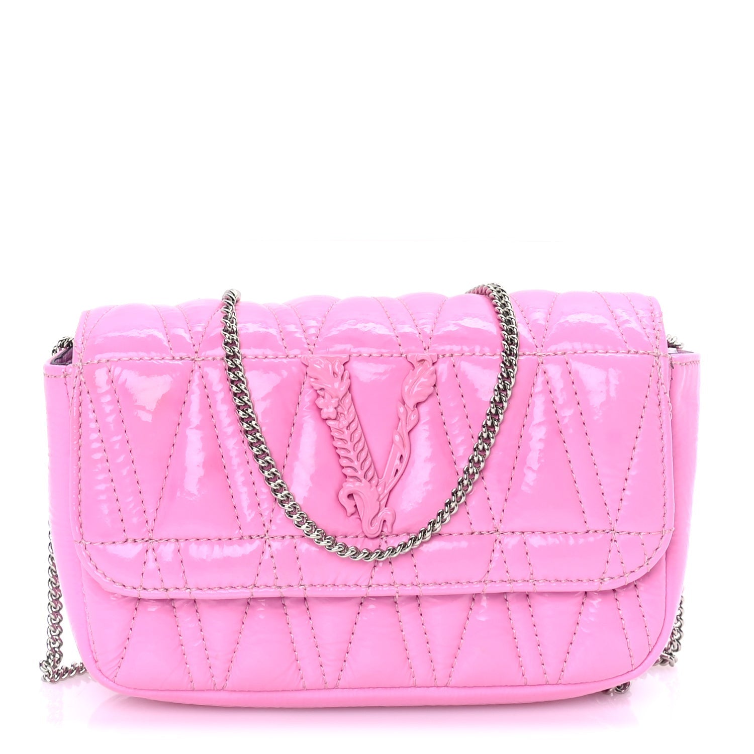 Versace Patent Quilted Virtus Tonal Evening Bag  Pink 1 of 7