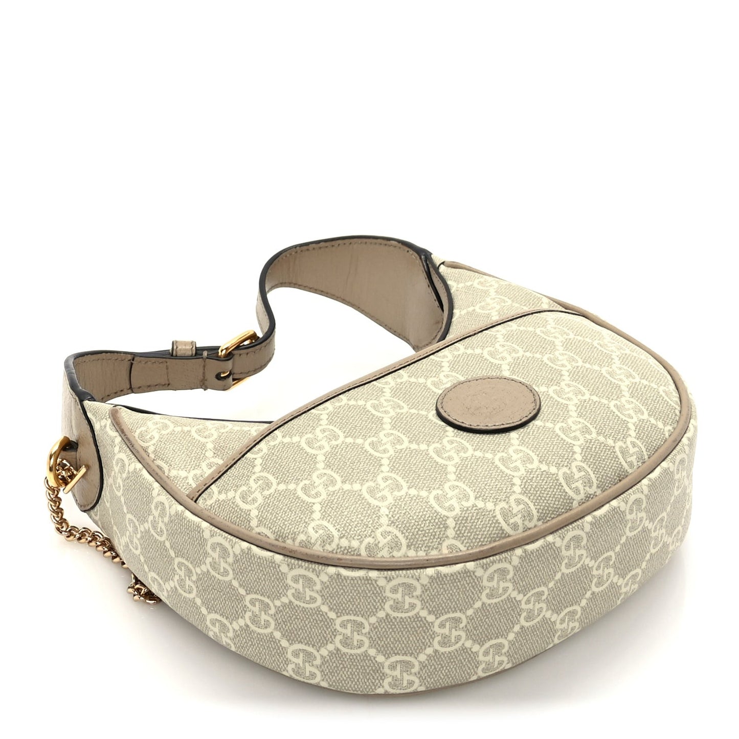 GG Supreme Monogram Textured Dollar Calfskin Mini Retro Interlocking G Half Moon Bag Beige Mystic White Oatmeal