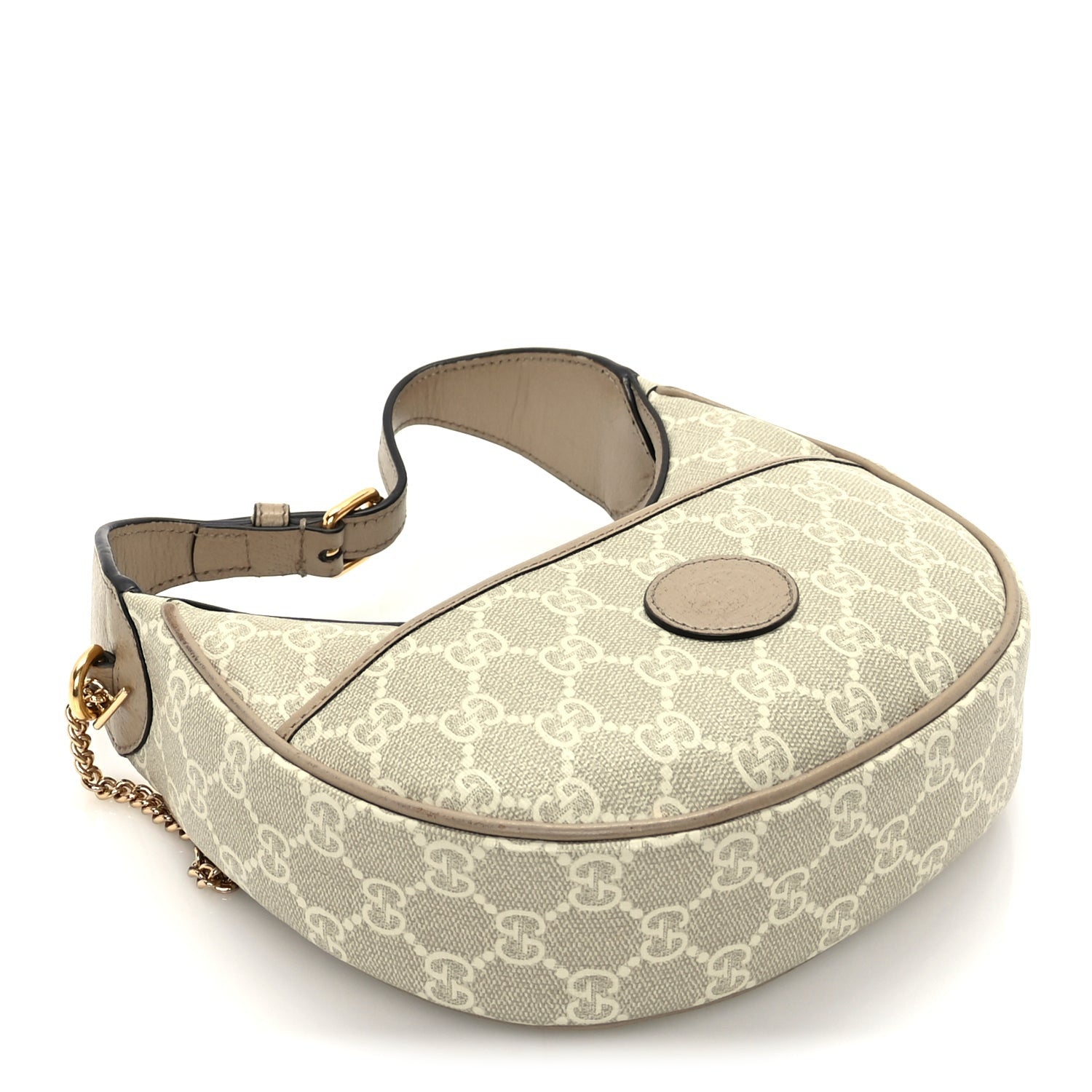 Gucci GG Supreme Monogram Textured Dollar Calfskin Mini Retro Interlocking G Half Moon Bag Beige Mystic White Oatmeal 7 of 8