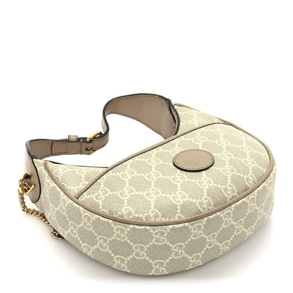 Gucci GG Supreme Monogram Textured Dollar Calfskin Mini Retro Interlocking G Half Moon Bag Beige Mystic White Oatmeal 7 of 8
