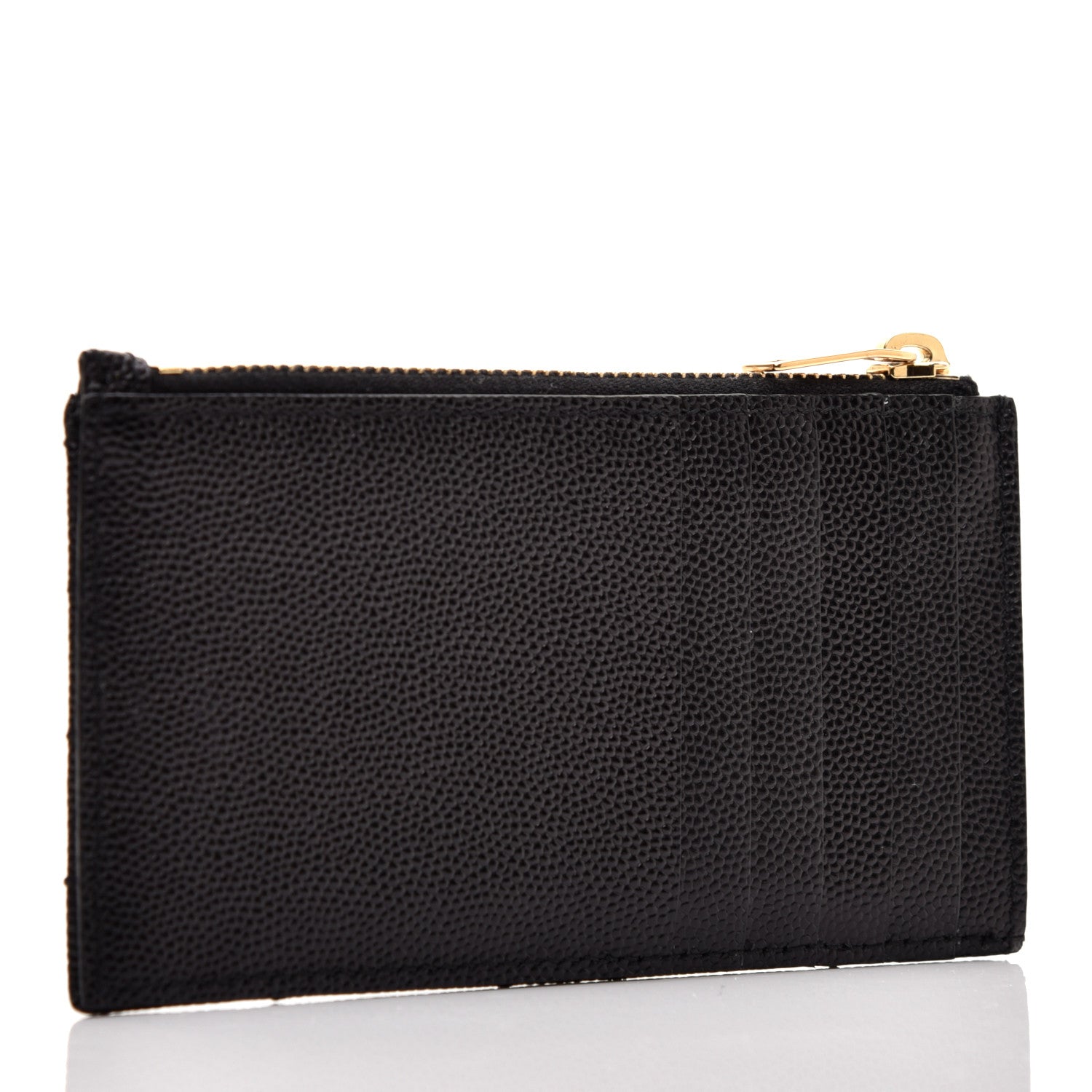 Saint Laurent Grain De Poudre Matelasse Chevron Monogram Fragments Zippered Card Case Black 3 of 7