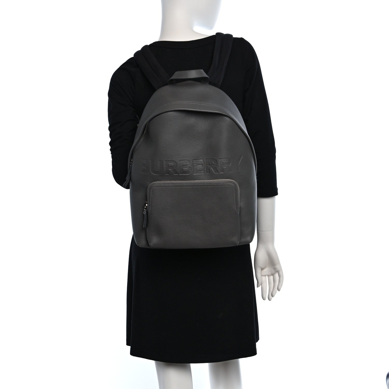 Burberry Calfskin Logo Embossed Backpack Charcoal Grey 2 of 8