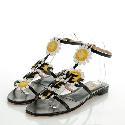 Valentino Garavani Nappa Ankle Strap Love Me Daisy Flat Sandals 38 Black 3 of 7