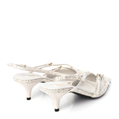Miu Miu Tweed Buckle 55mm Slingback Pumps 37 White 5 of 8