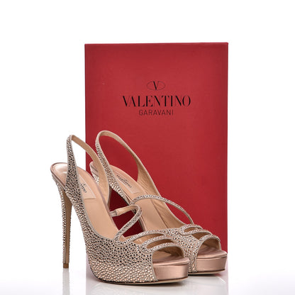 Valentino Garavani Suede Strass Crystal Peep Toe Half d'Orsay Slingback Platform Sandals 40 Poudre 9 of 9