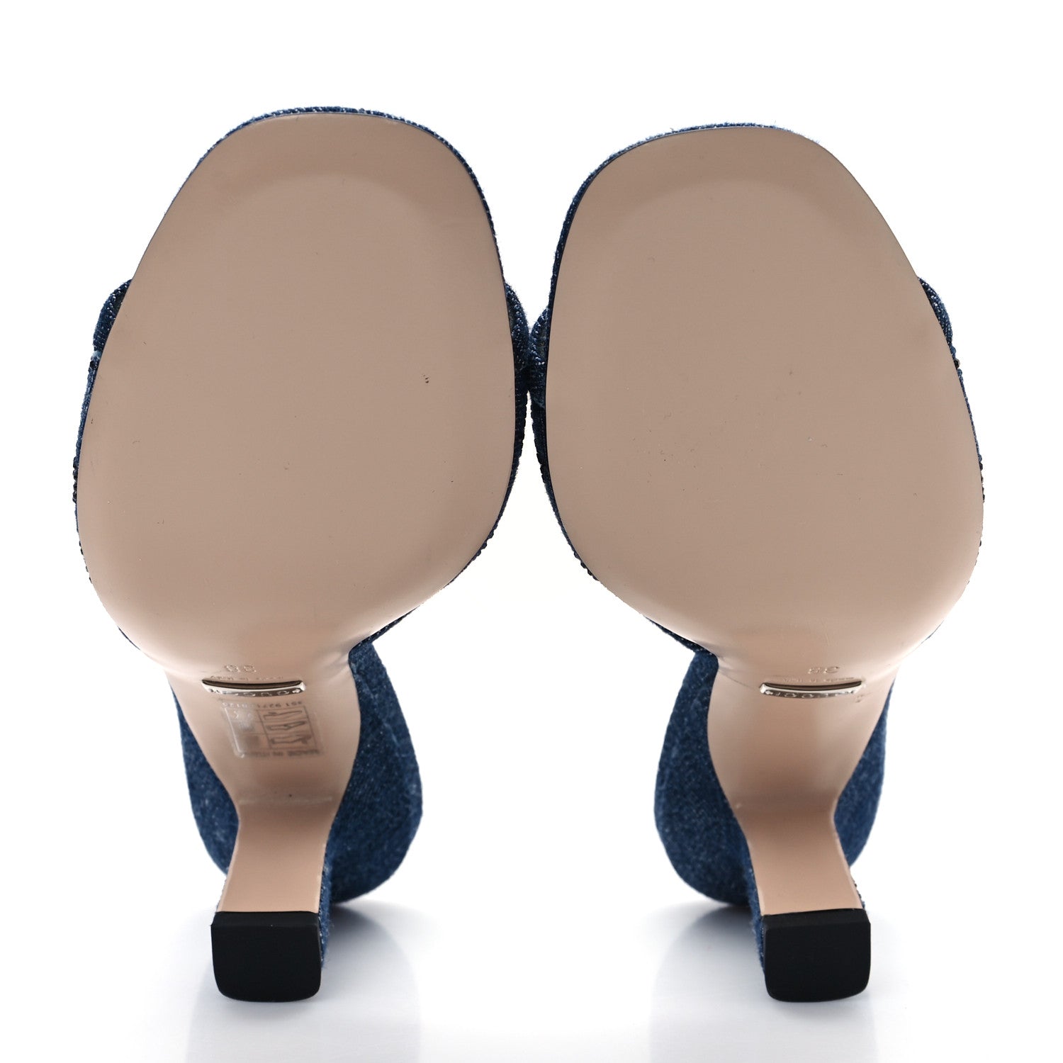 Gucci Denim Crystal GG Monogram Mules 38 Blue 6 of 9