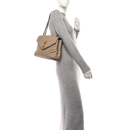 Saint Laurent Calfskin Y Quilted Monogram Medium Loulou Chain Satchel Dark Beige 3 of 21