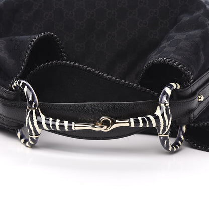 Gucci Monogram Large Zebra Horsebit Chain Hobo Black 11 of 11