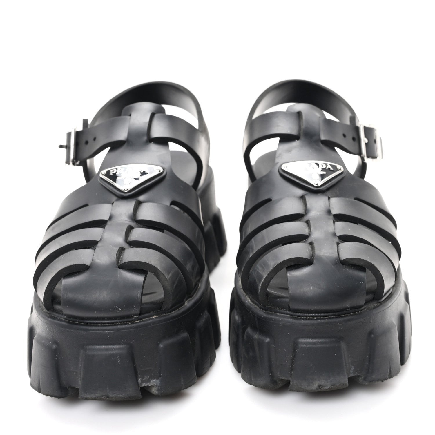 Prada Foam Rubber Triangle Logo Monolith 55mm Cage Sandals 39 Black 3 of 7
