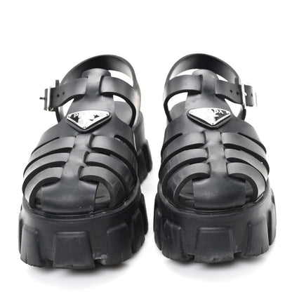 Prada Foam Rubber Triangle Logo Monolith 55mm Cage Sandals 39 Black 3 of 7