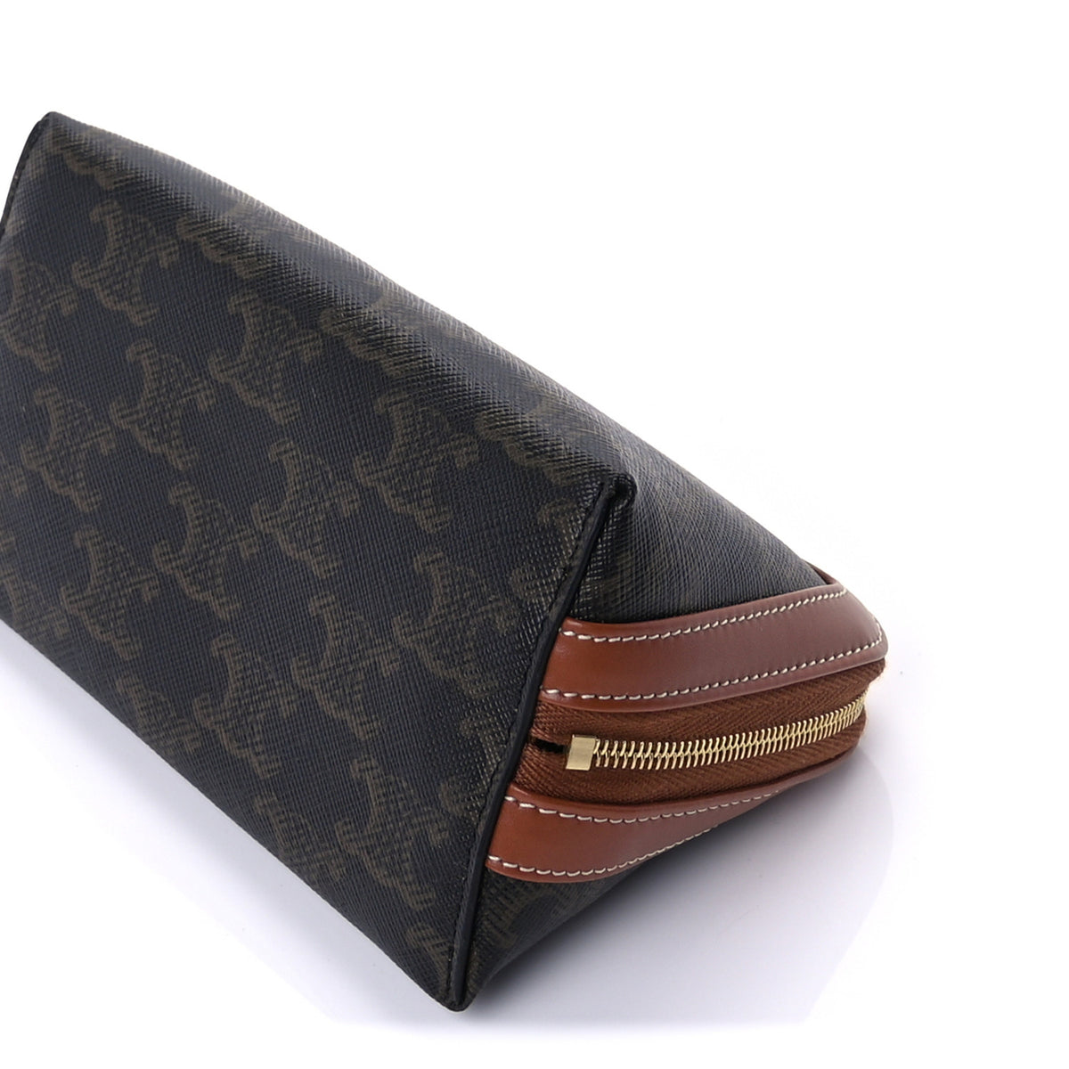 Triomphe Canvas Calfskin Small Cosmetic Pouch Tan
