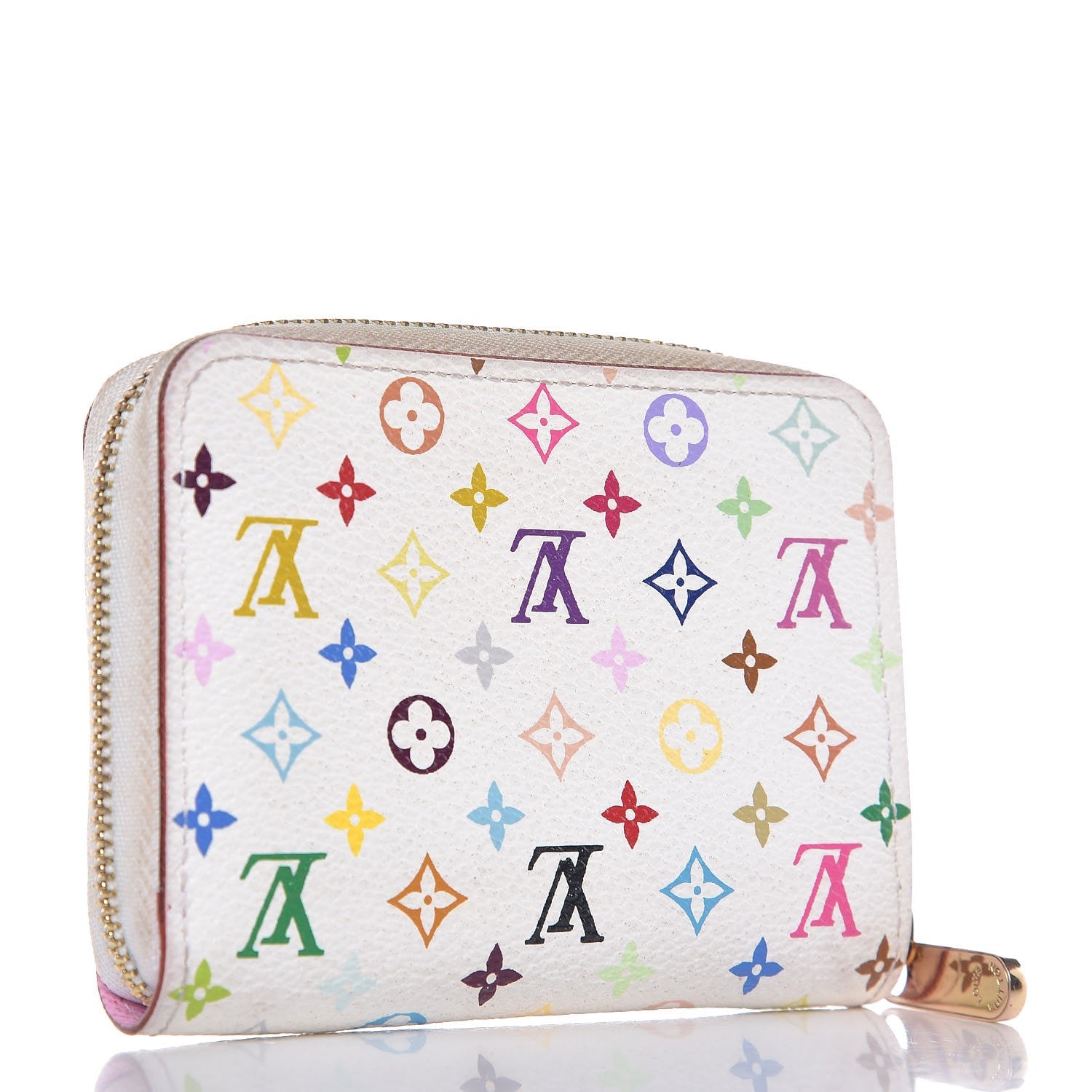 Louis Vuitton Monogram Multicolor Zippy Coin Purse Wallet White Litchi 4 of 8