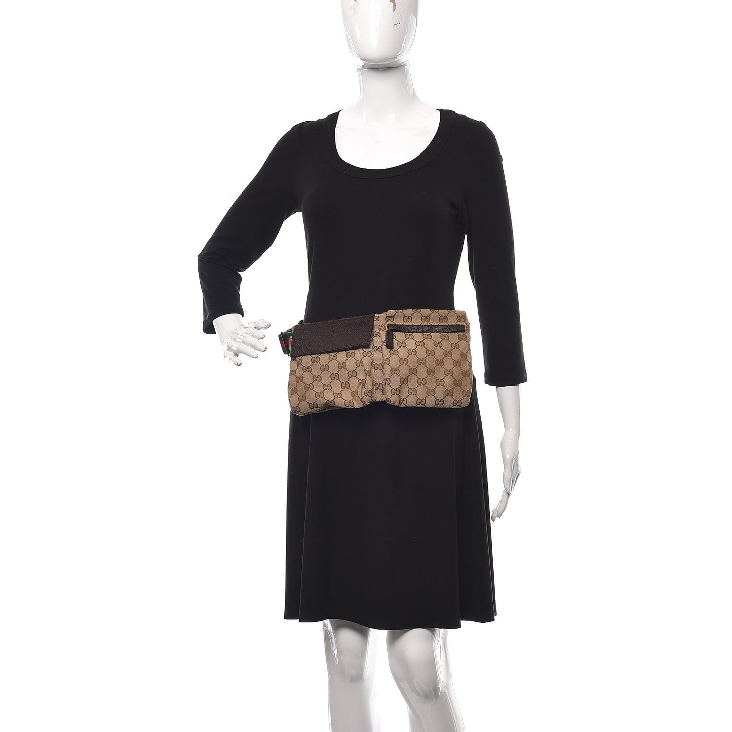 GG Monogram Web Double Pocket Belt Bag Dark Brown