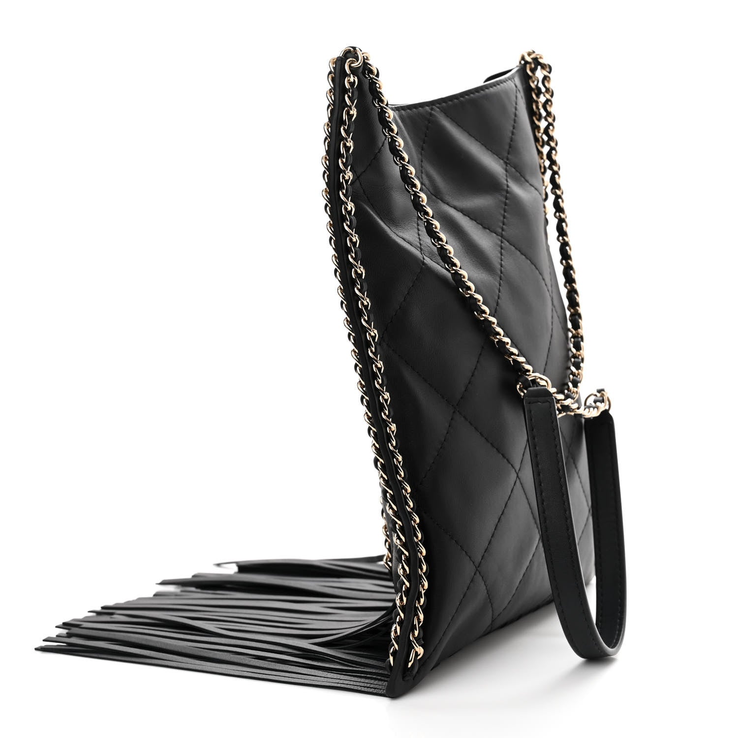 Chanel Calfskin Quilted Fringe Small Shopping Bag Black 3 of 10