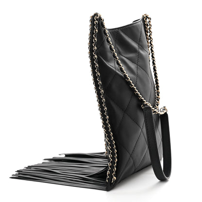 Chanel Calfskin Quilted Fringe Small Shopping Bag Black 3 of 10