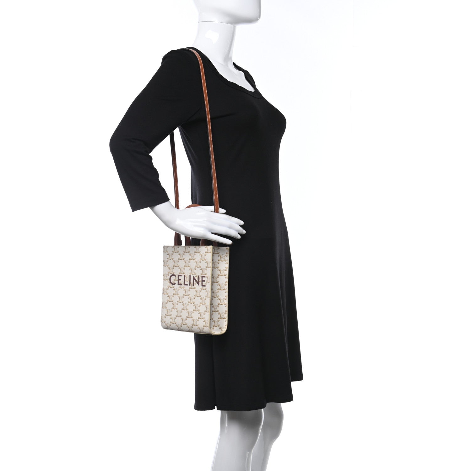 Celine Triomphe Canvas Calfskin Mini Vertical Cabas White 2 of 12