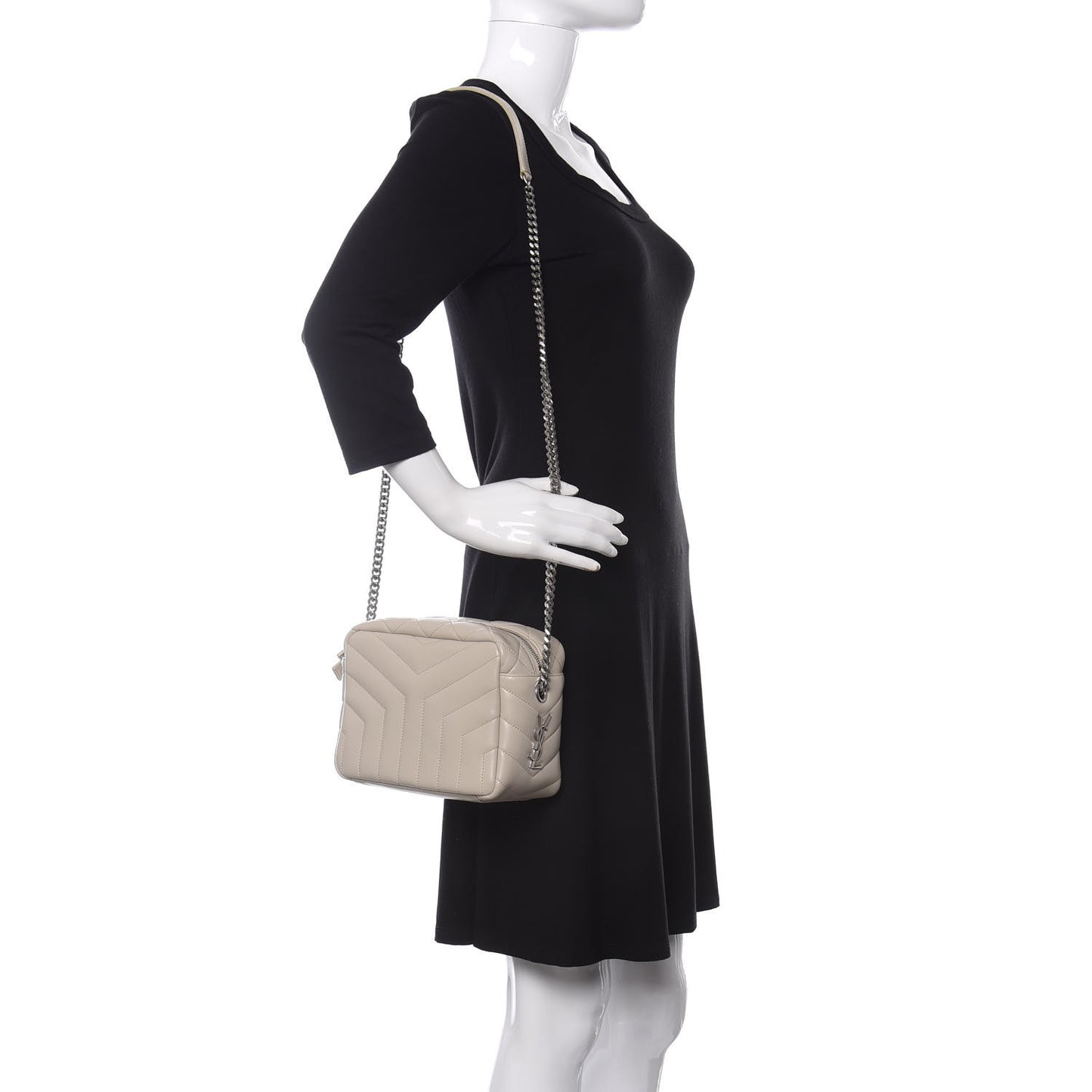 Calfskin Y Quilted Monogram Small Loulou Bowling Bag Ivory