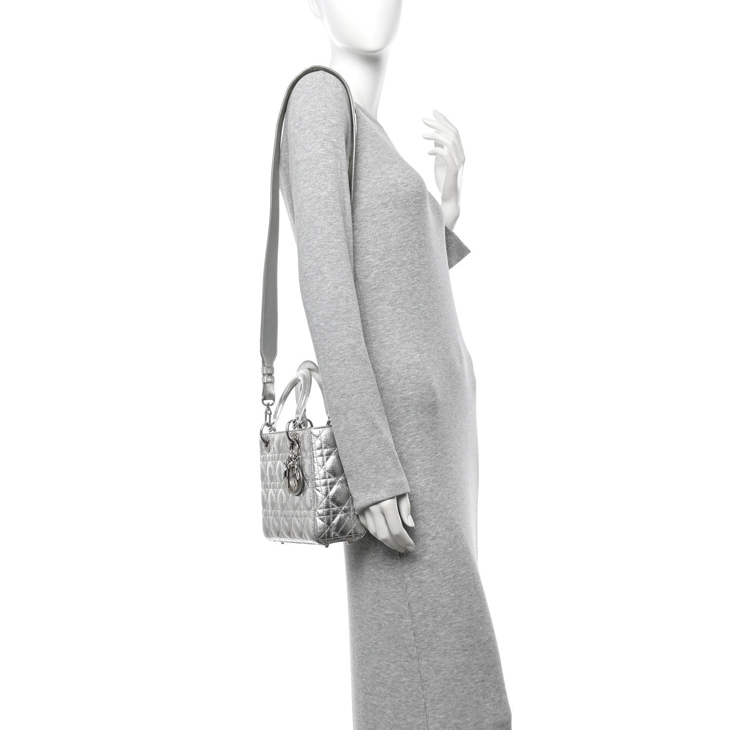 Christian Dior Metallic Grained Calfskin Cannage Small Lucky Badges My Lady Dior Silver 2 of 7