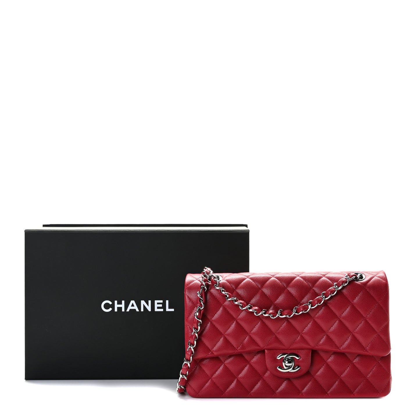 Caviar Quilted Medium Double Flap Red