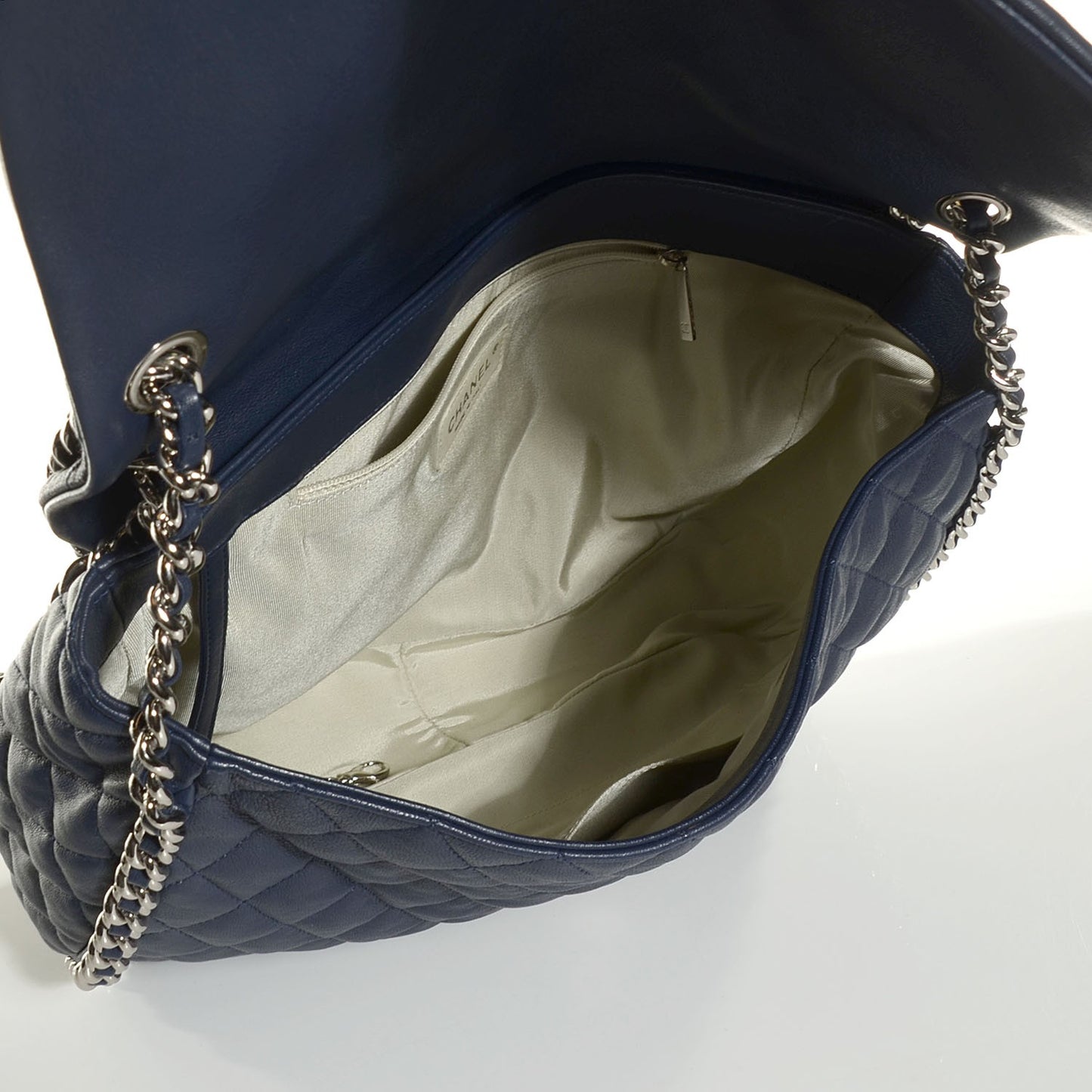 Washed Lambskin Quilted Chain Around Maxi Flap Dark Navy Blue