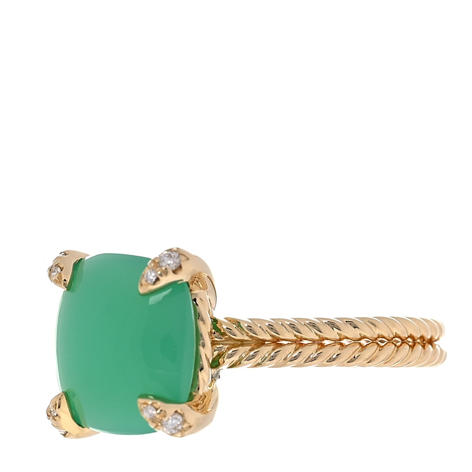 David Yurman 18K Yellow Gold Diamond Chrysoprase 11mm Chatelaine Ring 54 7 3 of 6