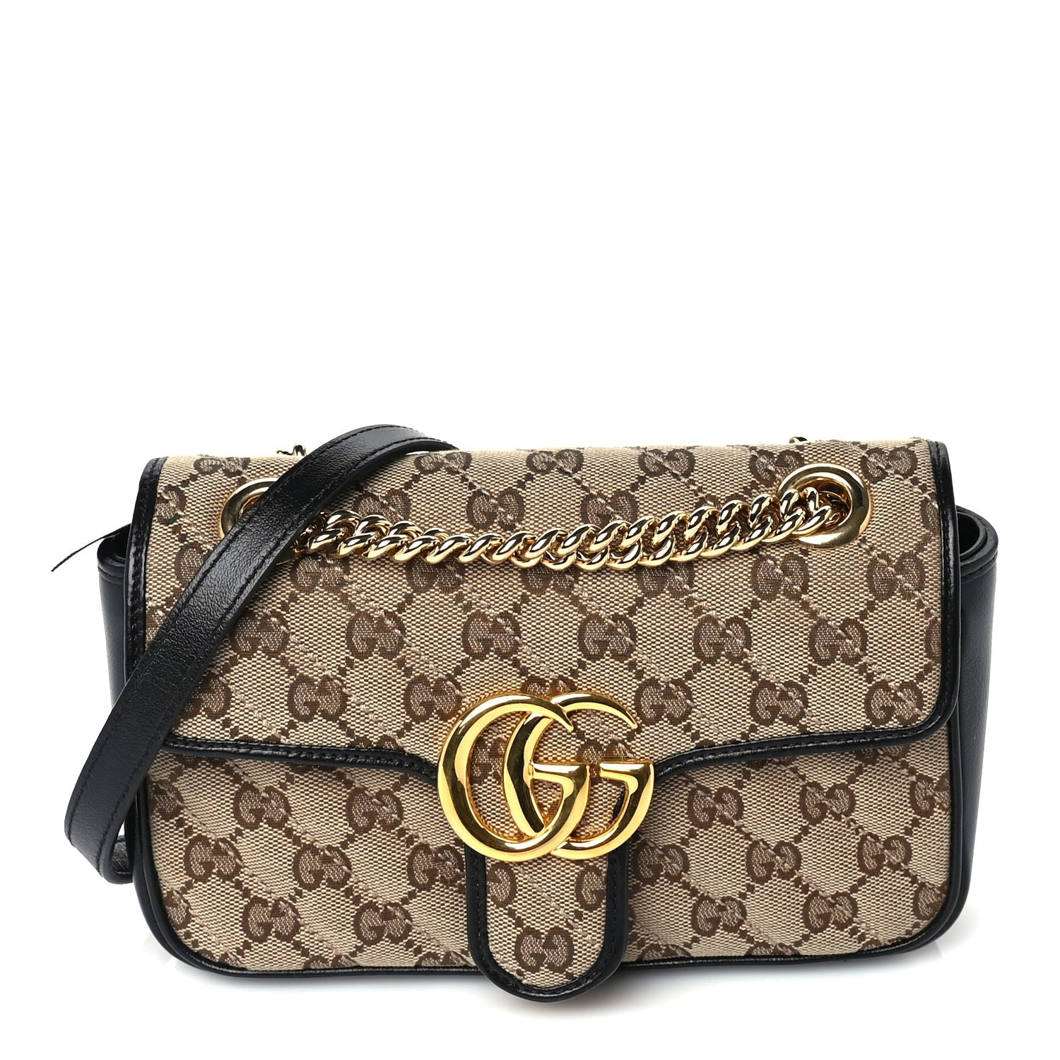 Gucci Monogram Matelasse Diagonal Mini GG Marmont Shoulder Bag Beige Black 2 of 9