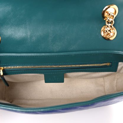 Gucci Azalea Calfskin Enamel Matelasse Diagonal Small Torchon GG Marmont Shoulder Bag Imperial Blue Pavone 5 of 7