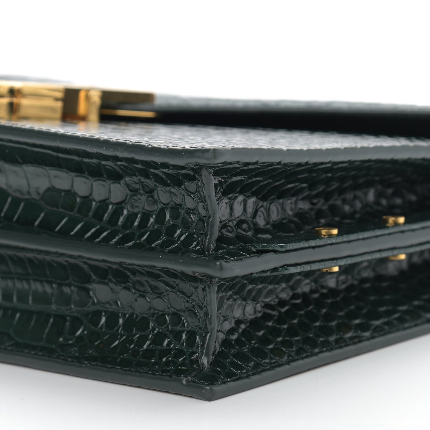 Calfskin Crocodile Embossed Monogram Cassandra Clasp Bag Dark Mint