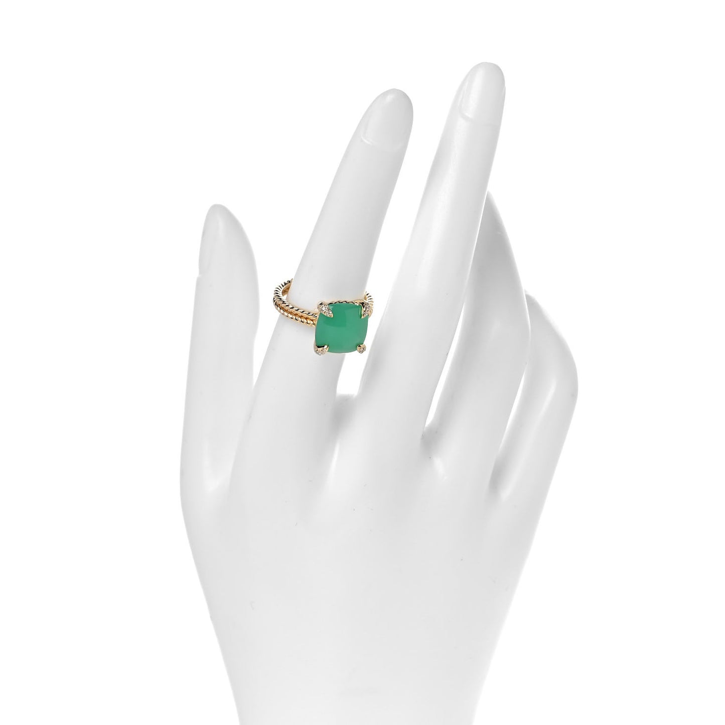 18K Yellow Gold Diamond Chrysoprase 11mm Chatelaine Ring 54 7