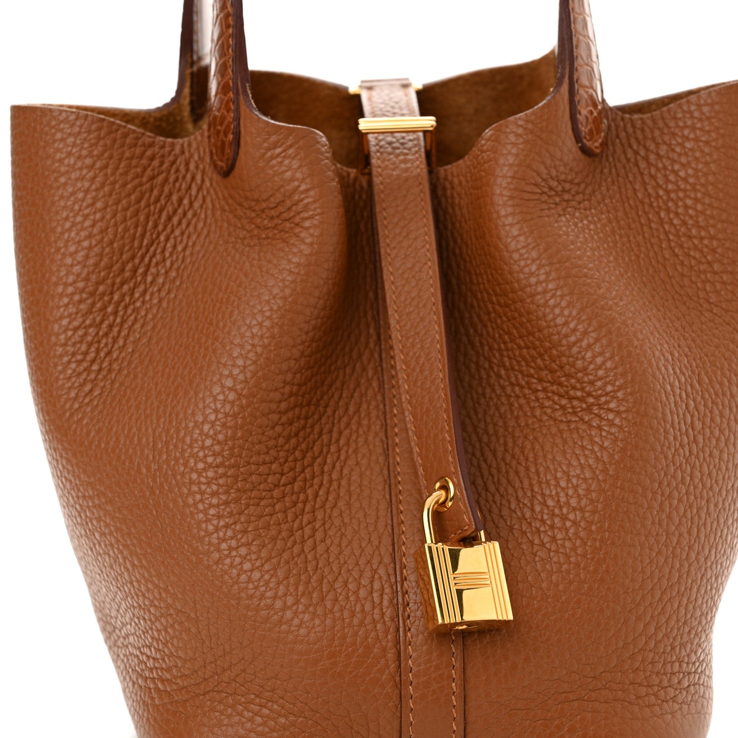 Taurillon Clemence Matte Alligator Picotin Lock Touch 18 PM Gold