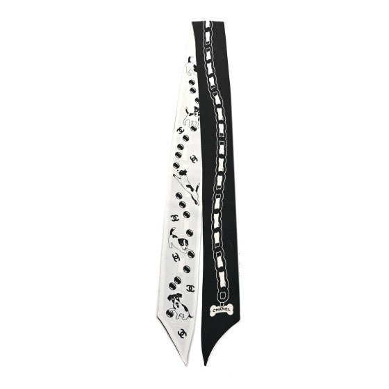 Chanel Silk CC Puppies Slim Bandeau Scarf Black Ecru 2 of 4