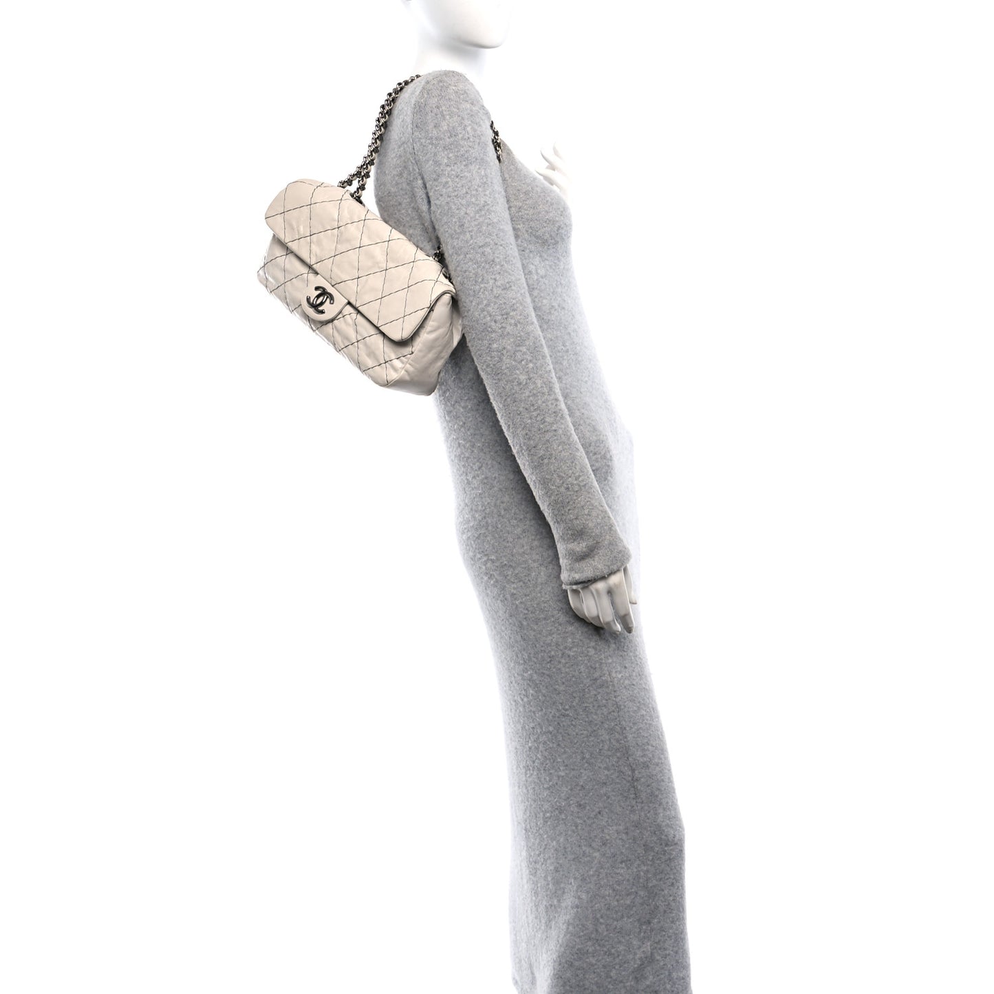 Glazed Goatskin Double Stitch Flap Ivory