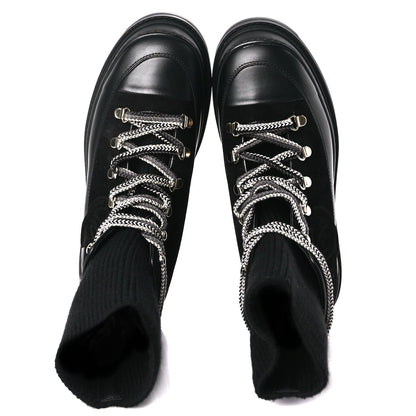 Chanel Suede Knit Womens Sock Lace Up Boots Black 3 of 7