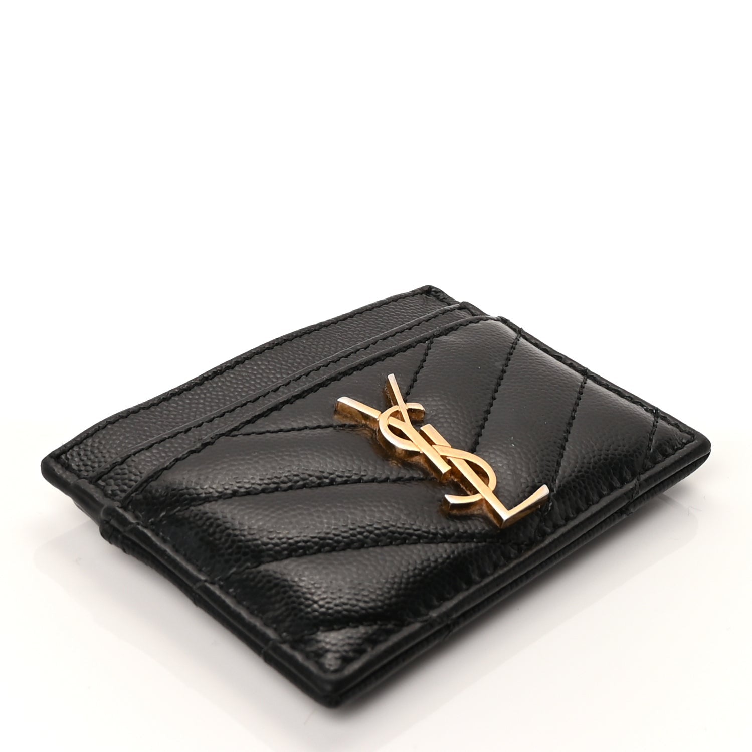 Saint Laurent Grain De Poudre Matelasse Chevron Monogram Credit Card Case  Black 4 of 7