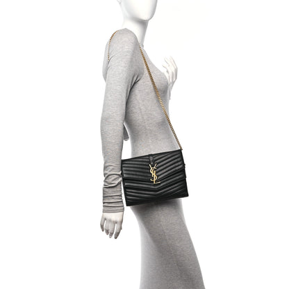 Saint Laurent Lambskin Matelasse Chevron Monogram Sulpice Chain Wallet Black 2 of 12