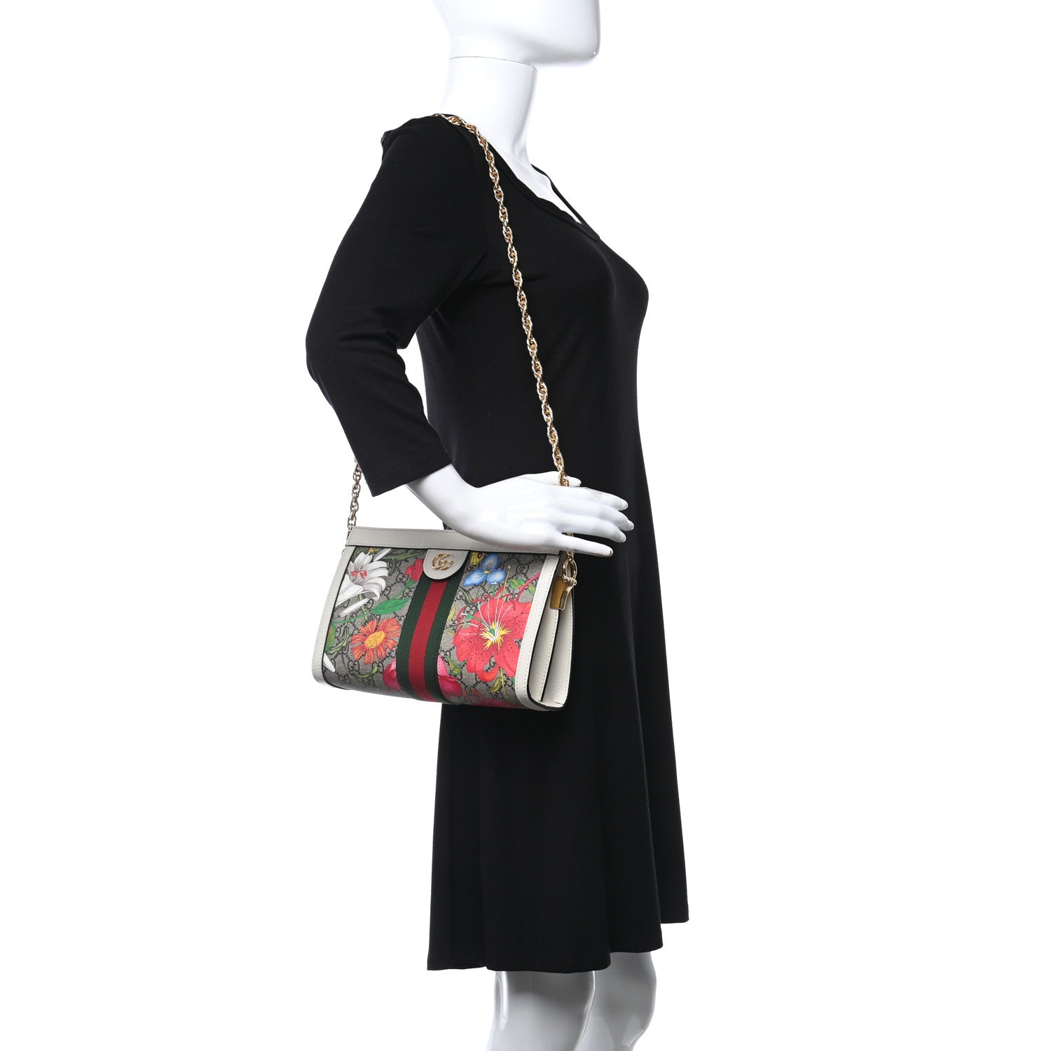 Gucci GG Supreme Monogram Flora Web Small Ophidia Chain Shoulder Bag White 2 of 14