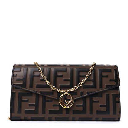 Fendi Vitello Soft F is  Bi-Color FF 1974 Embossed Continental Envelope Wallet On Chain Maya Black 1 of 9