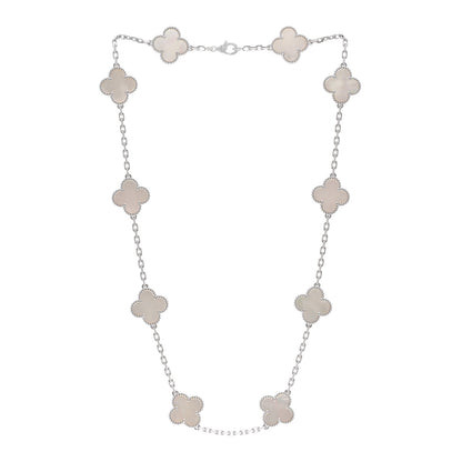Van Cleef & Arpels 18K White Gold Mother of Pearl 10 Motifs Vintage Alhambra Necklace 3 of 5